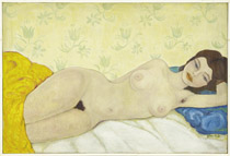 Josef Nowinka - Liegender Akt auf blauem Kissen